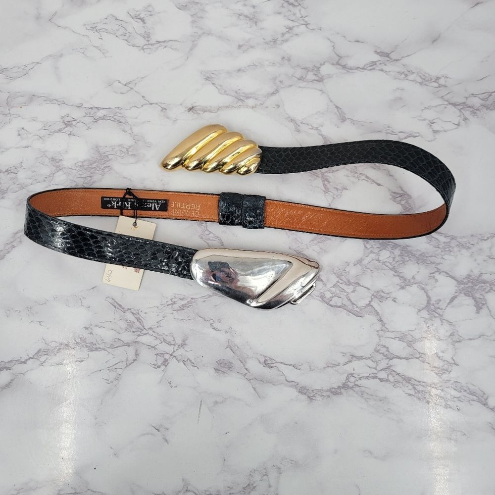 Alexis Kirk Belt Vintage Silver and Gold Oversized Buckle Snakeskin Strap